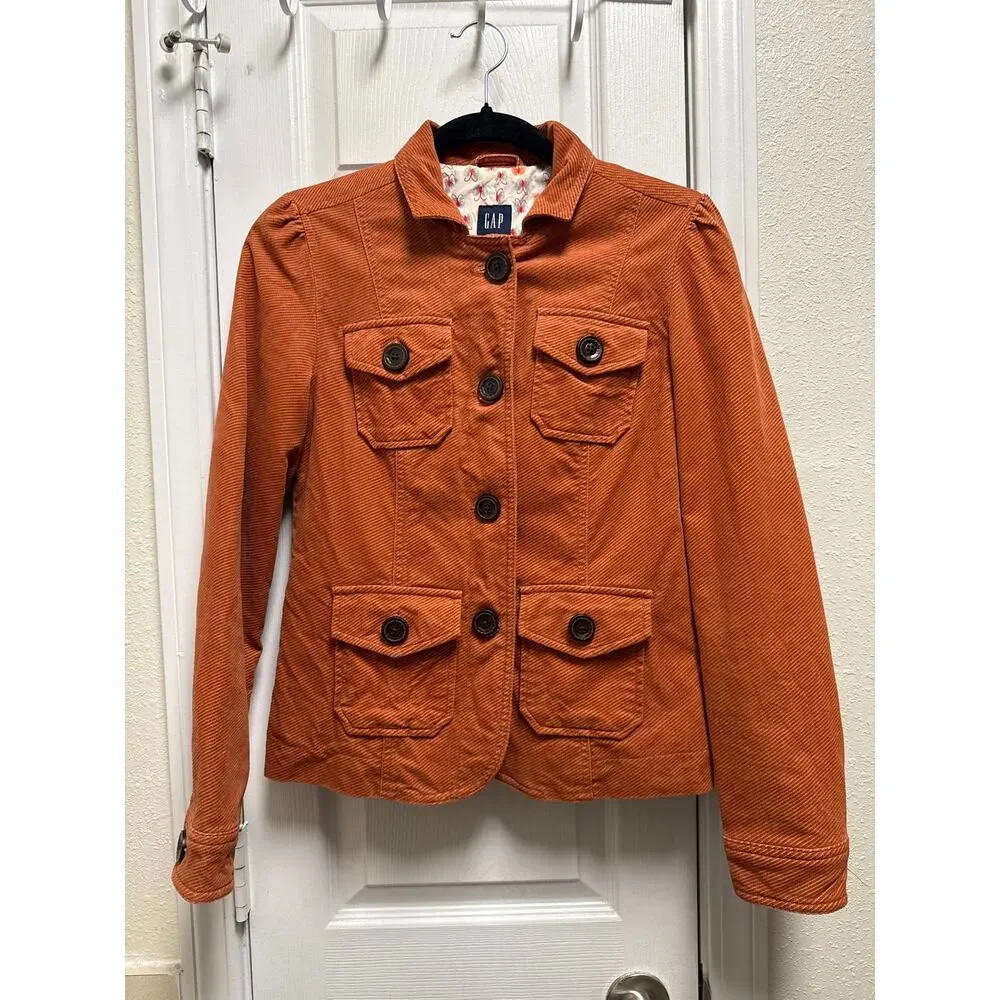 Vintage Y2K GAP Burnt Orange Corduroy Button Blazer Jacket Size Small